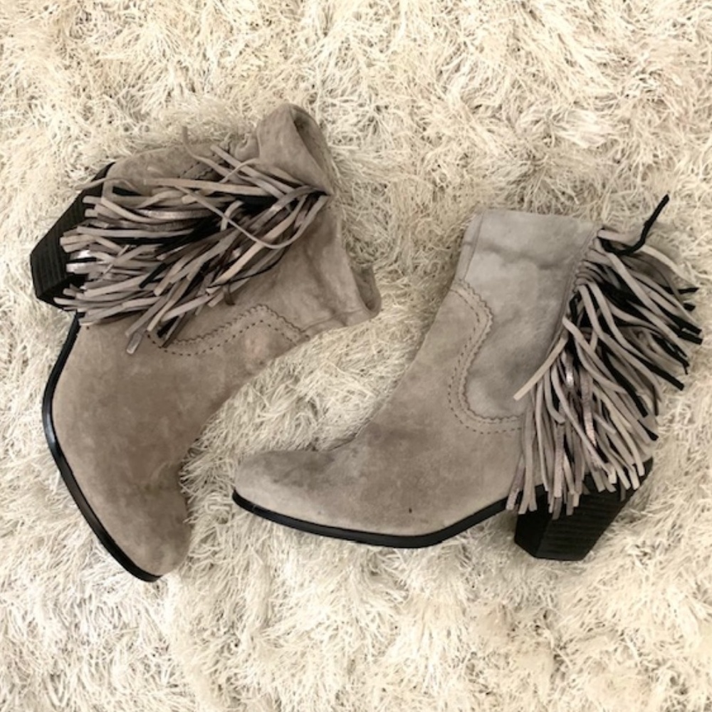 Sam Edelman Gray Fringe Ankle Booties